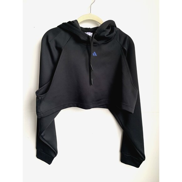 Adidas Aeroready Cropped Training Hoodie Black Women’s Medium Sweat-Wicking Gym - Picture 2 of 13